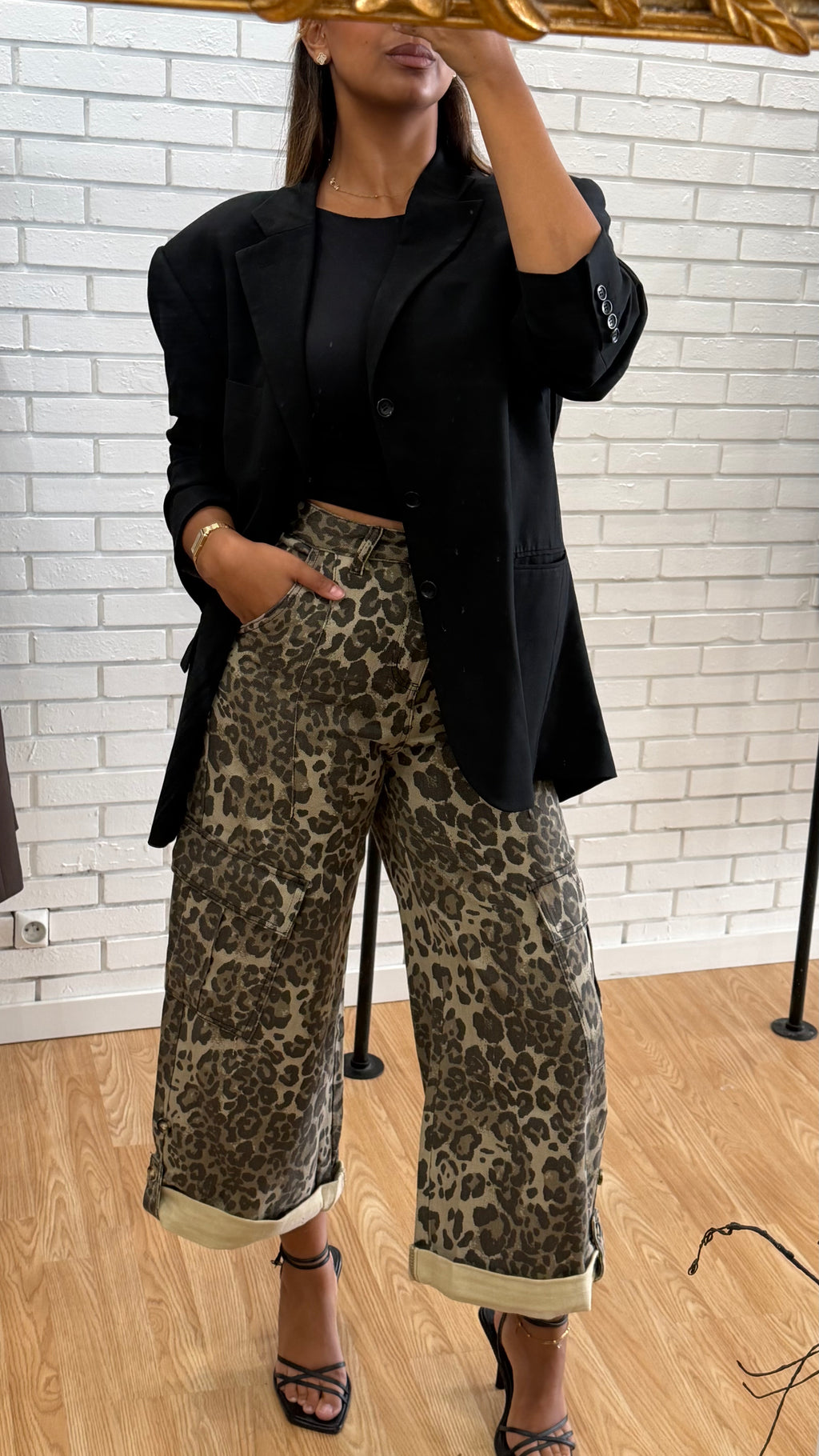 Pantalon jean imprimé léopard