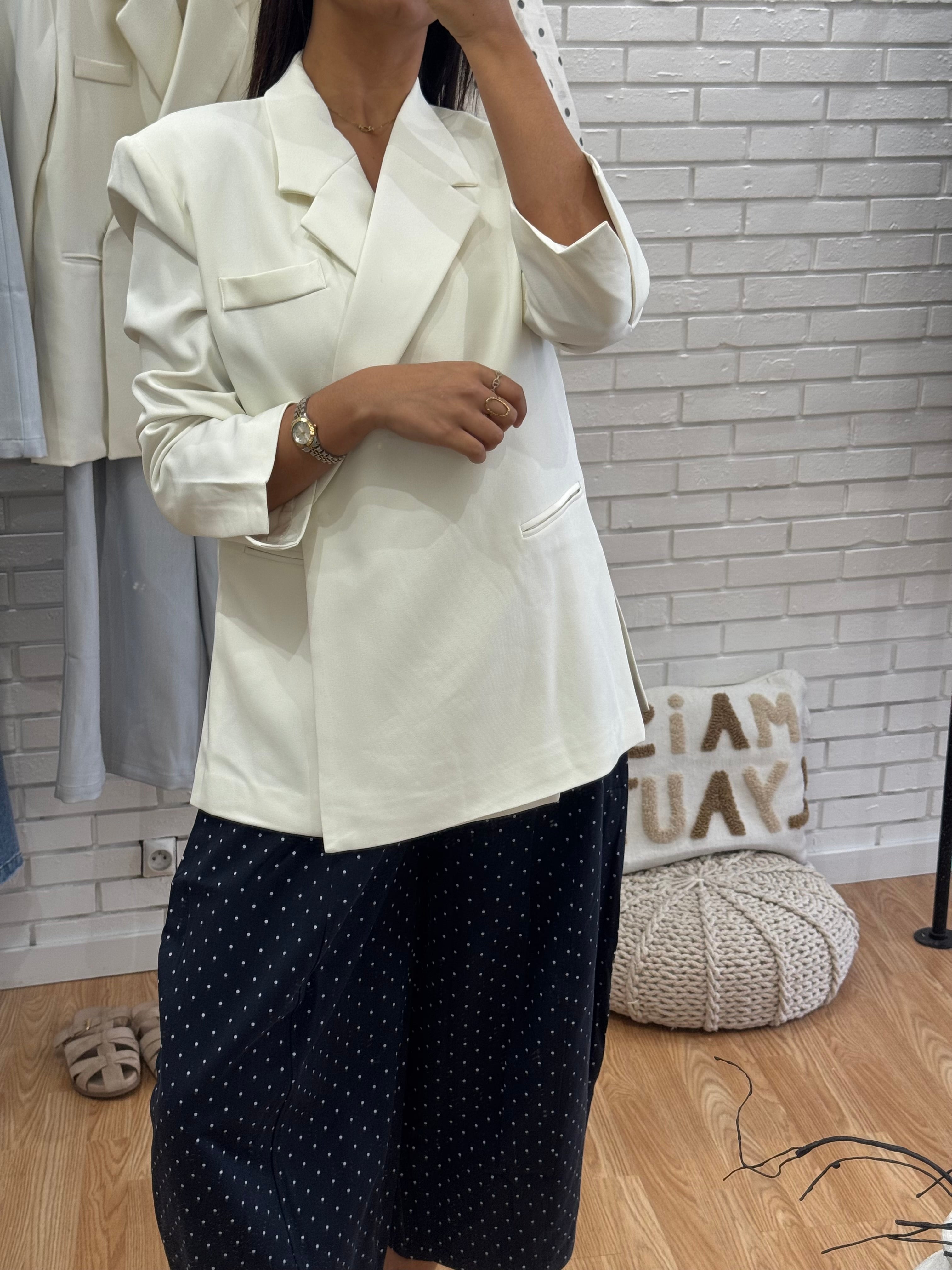 Pantalon barrel bleu nuit à pois