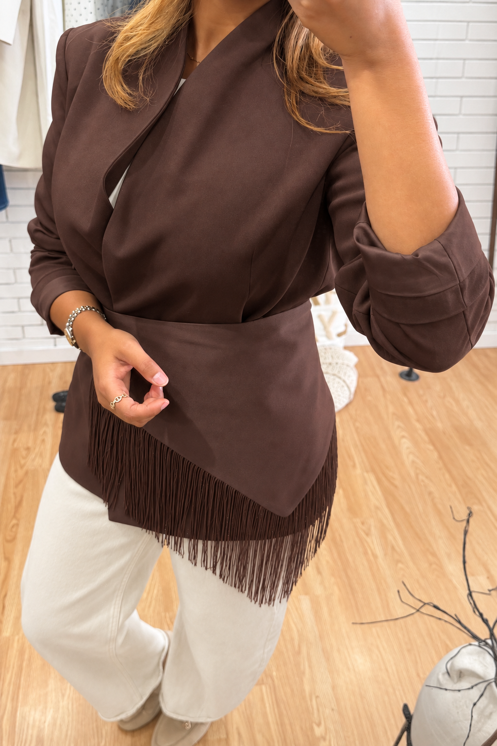 Foulard à frange marron