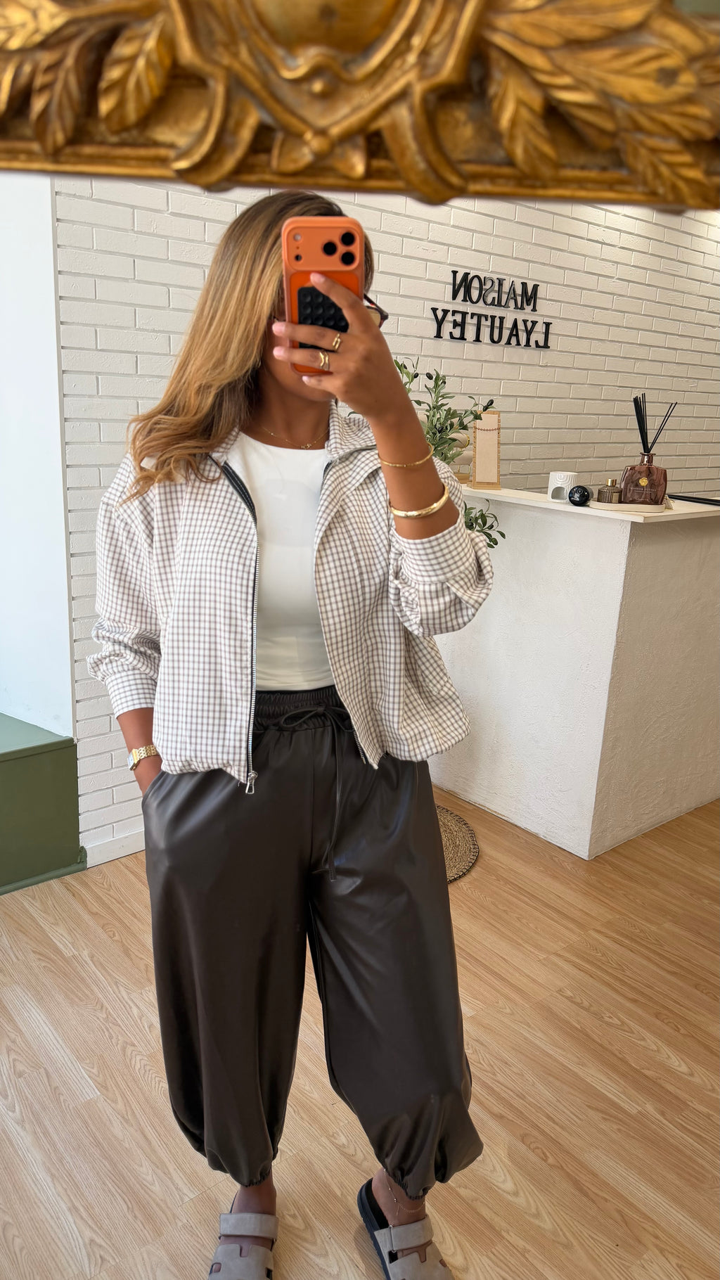 VESTE CARREAU BEIGE