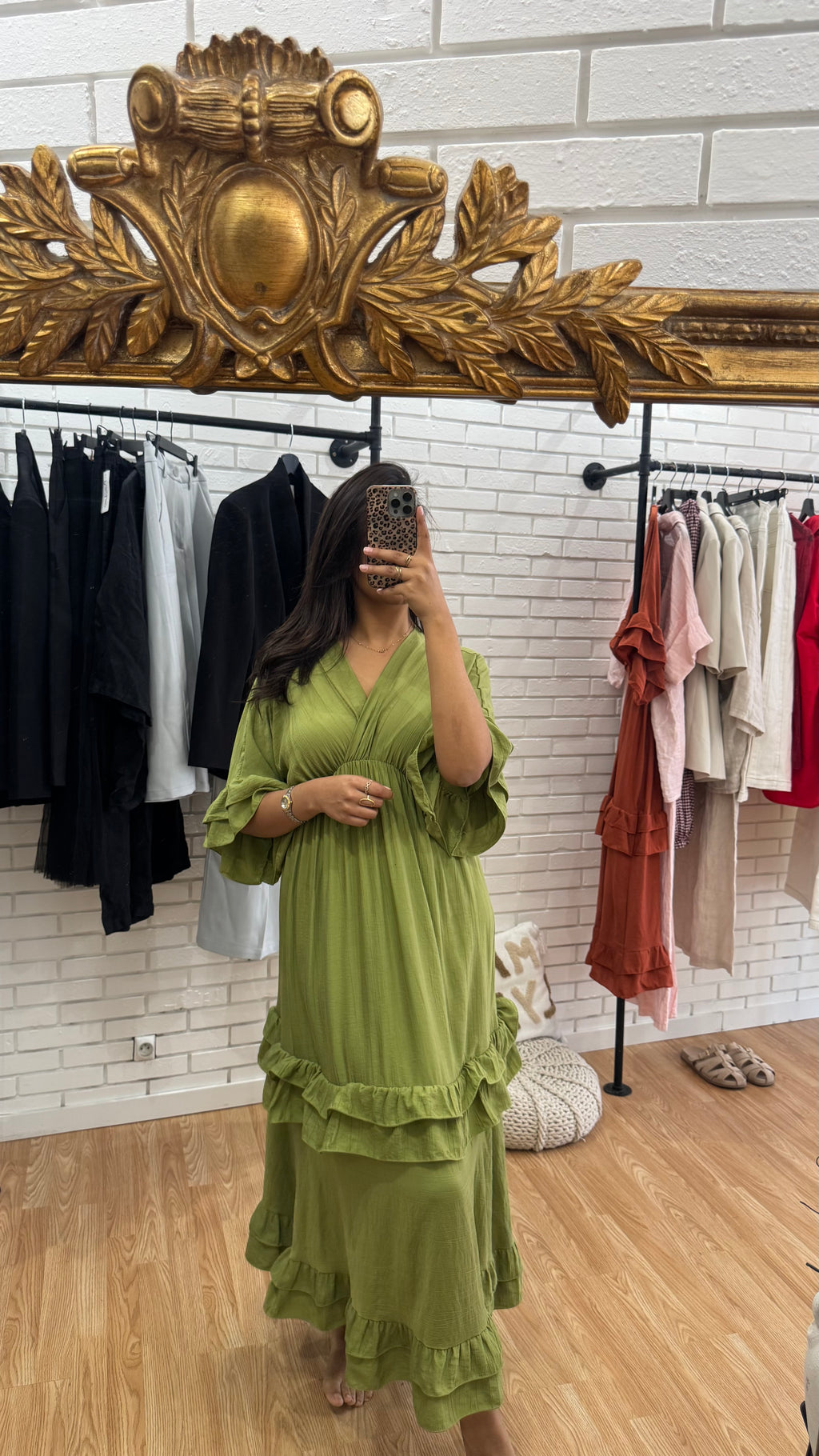 ROBE VOLANT OLIVE