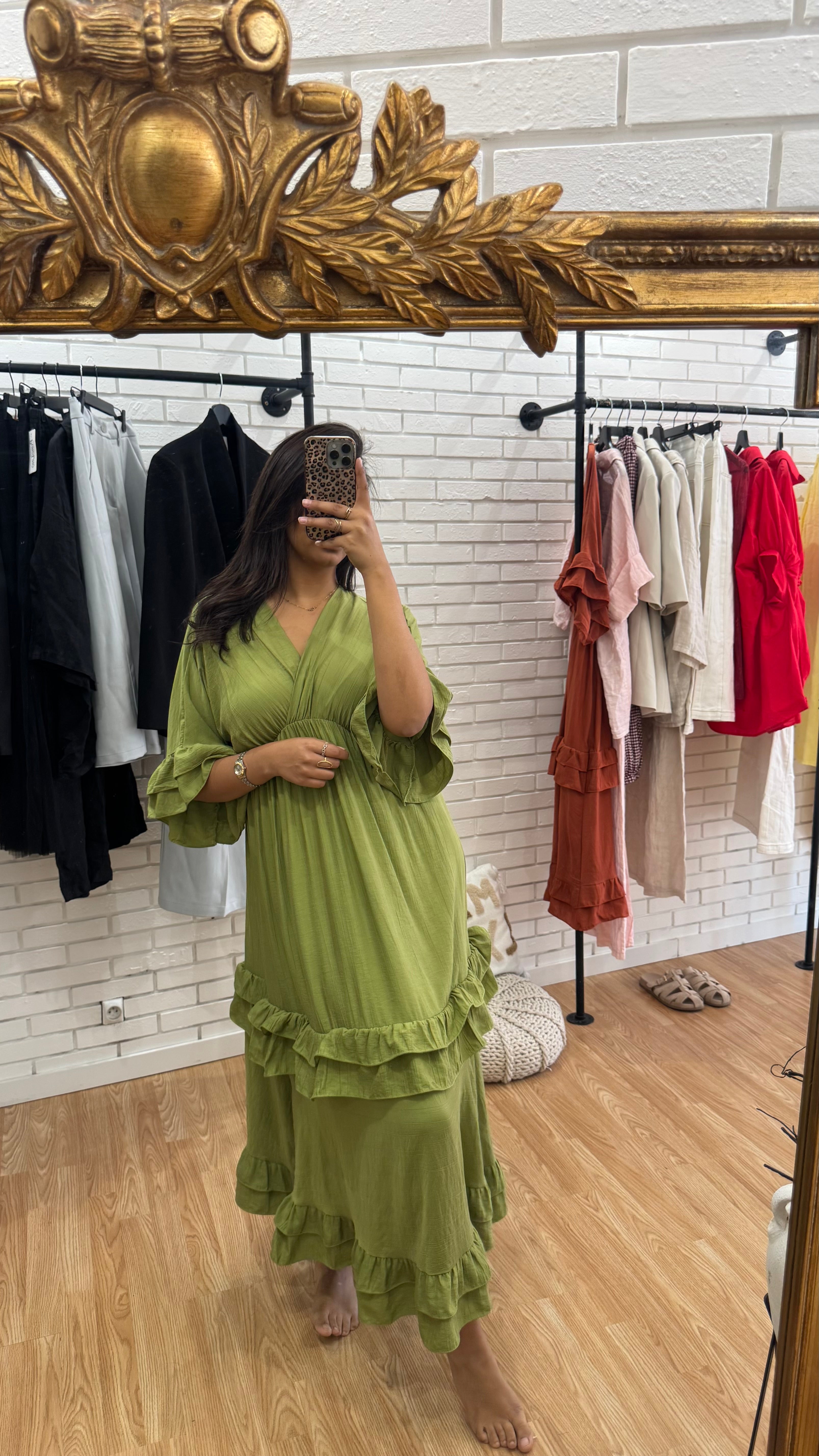 ROBE VOLANT OLIVE