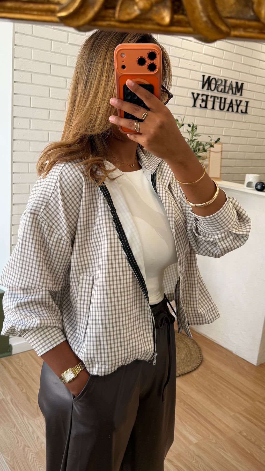 VESTE CARREAU BEIGE