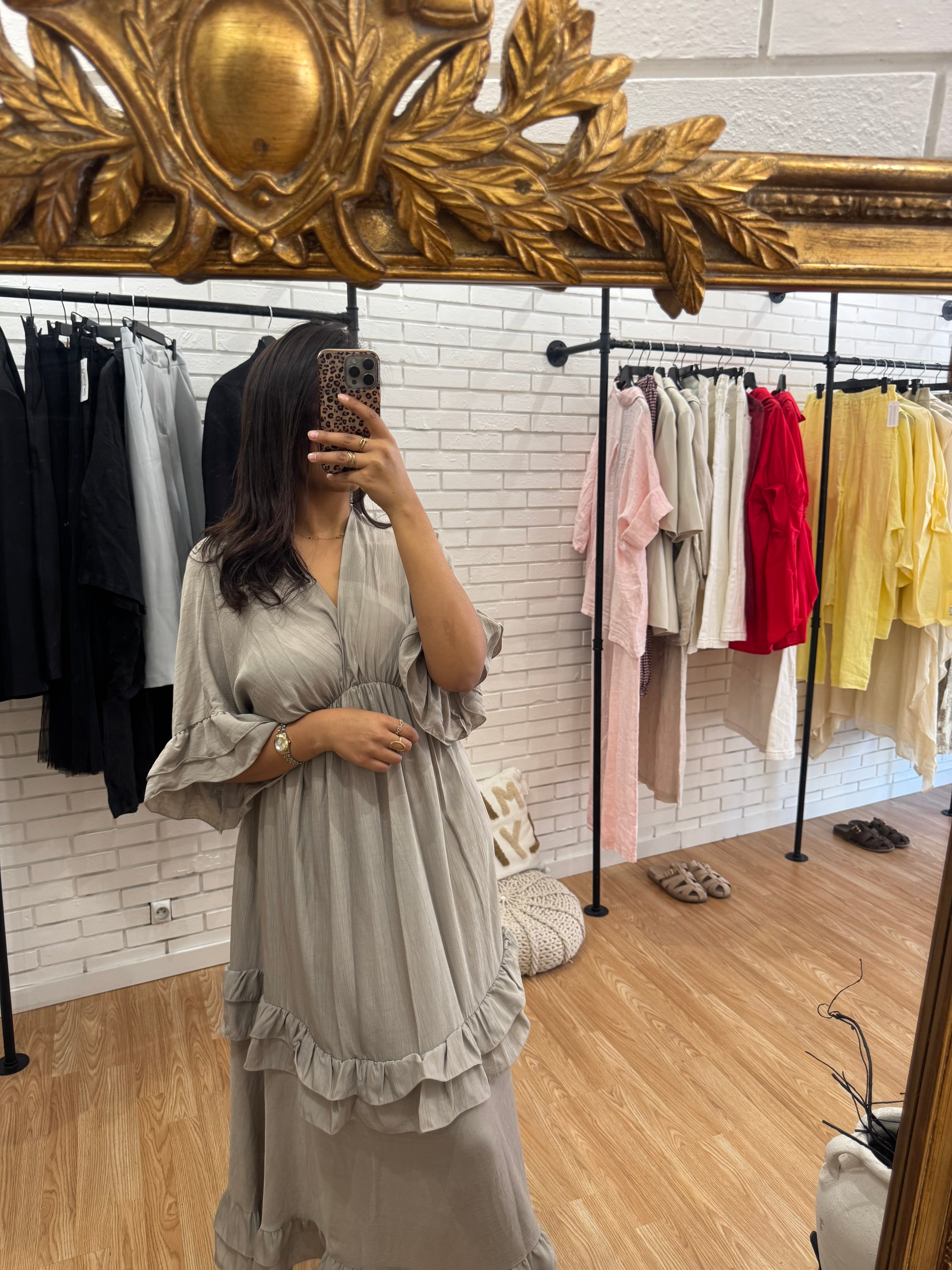 ROBE VOLANT TAUPE