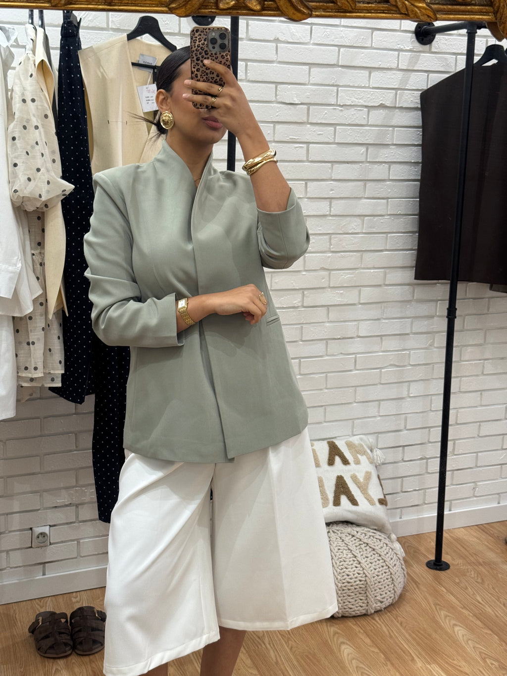 Blazer col montant vert d’eau