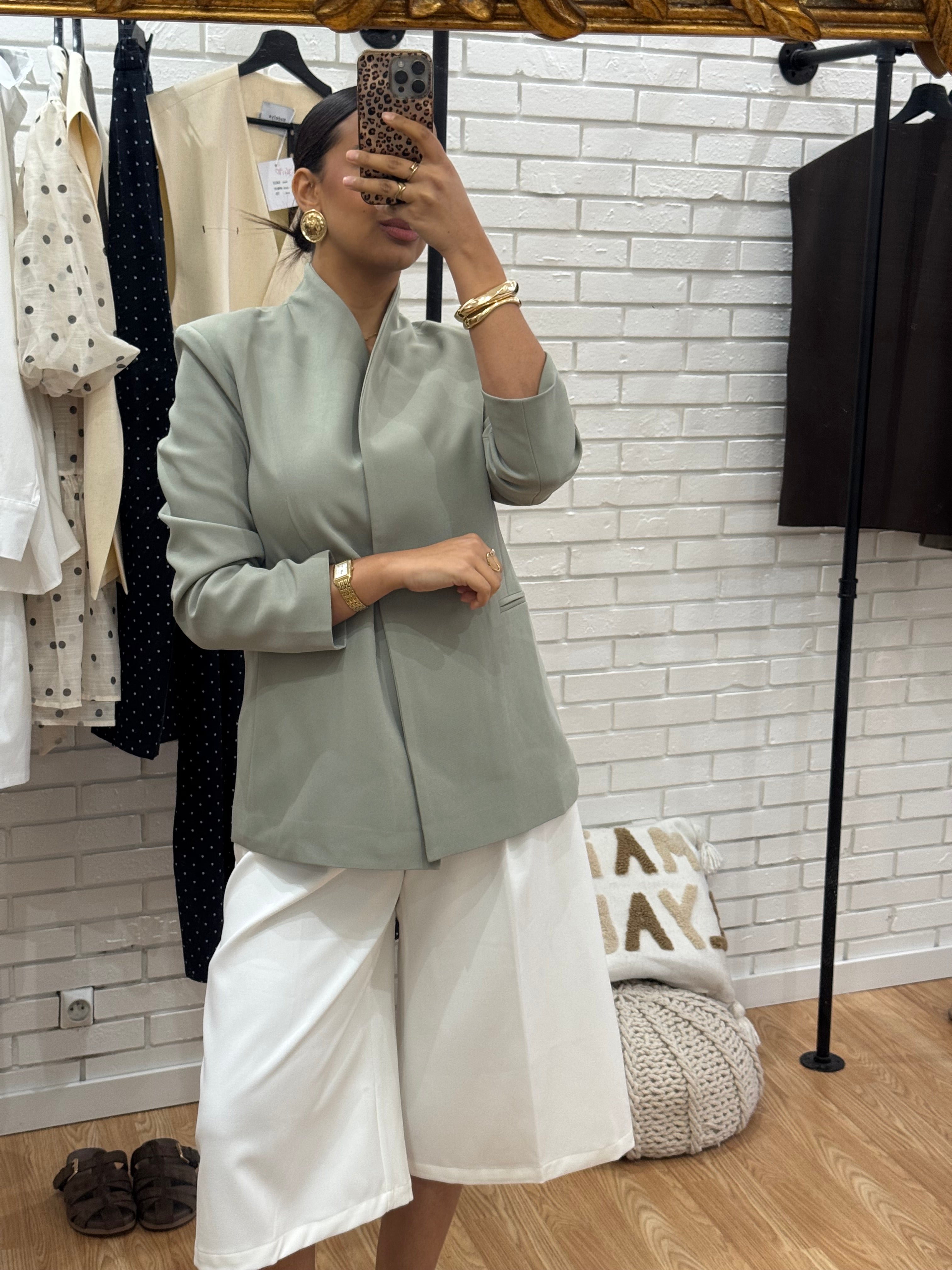 Blazer col montant vert d’eau
