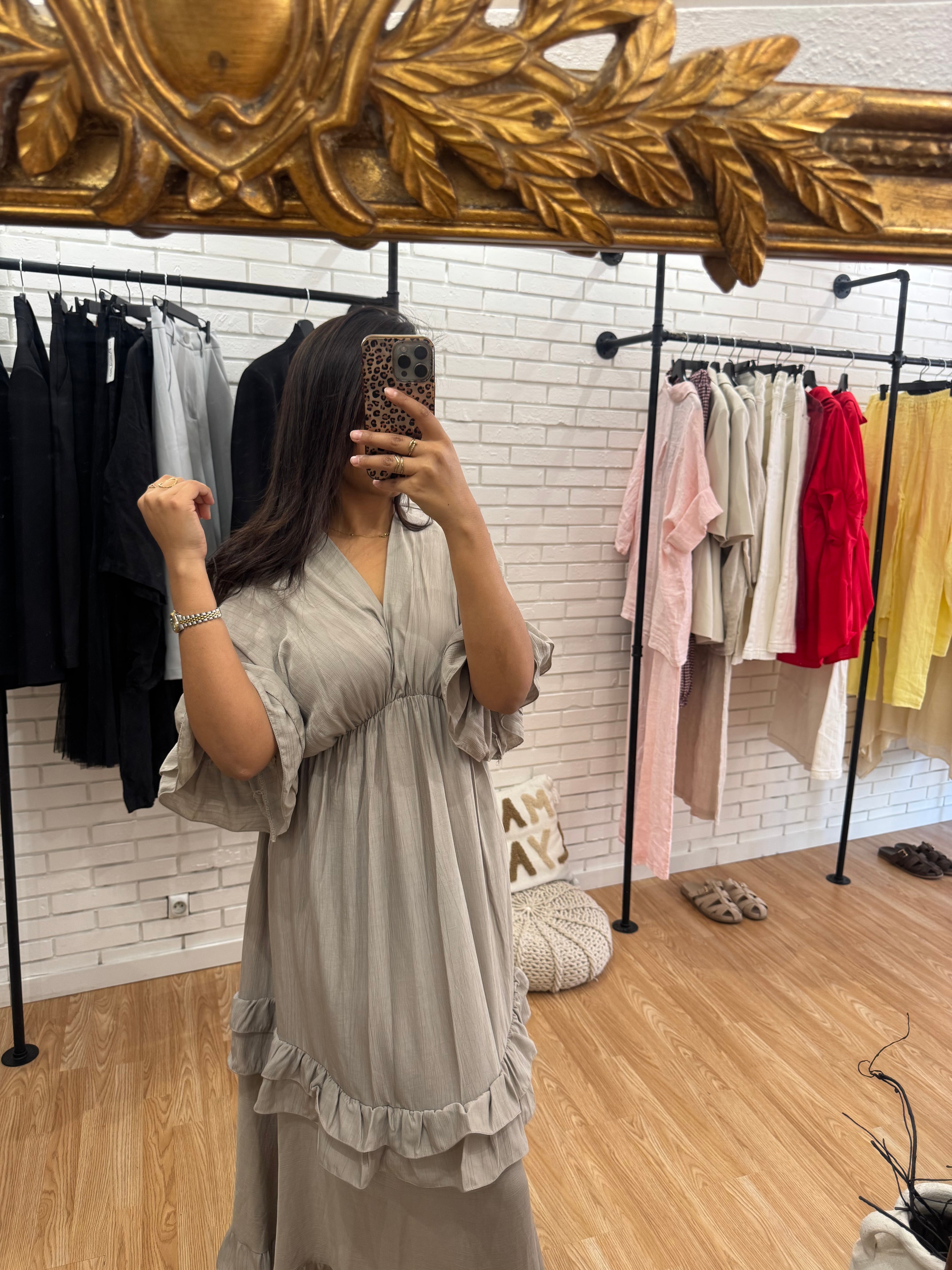 ROBE VOLANT TAUPE