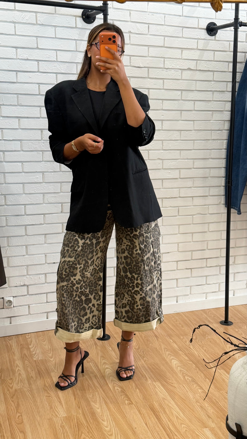 Pantalon jean imprimé léopard