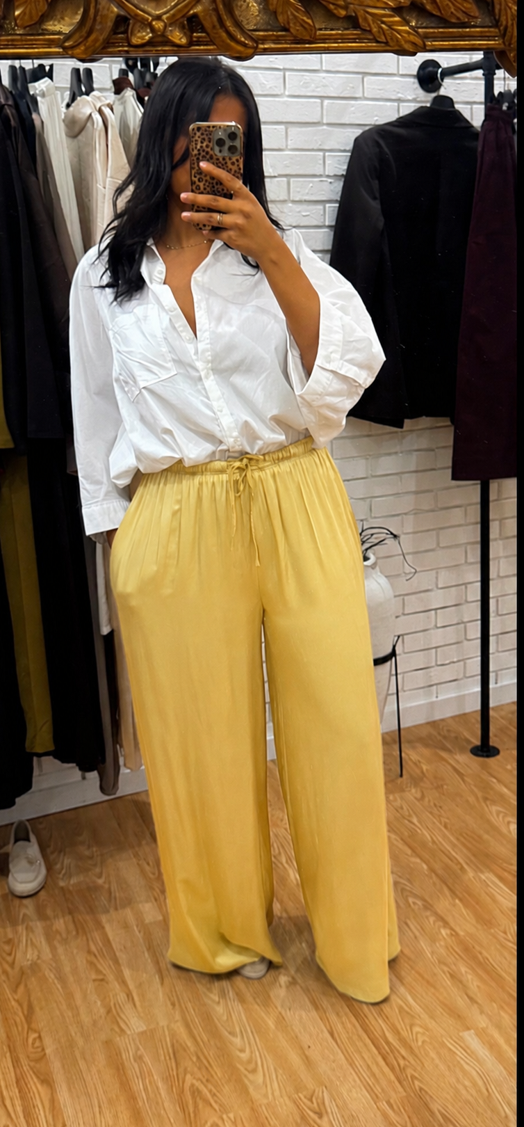 PANTALON FLUIDE JAUNE BEURRE