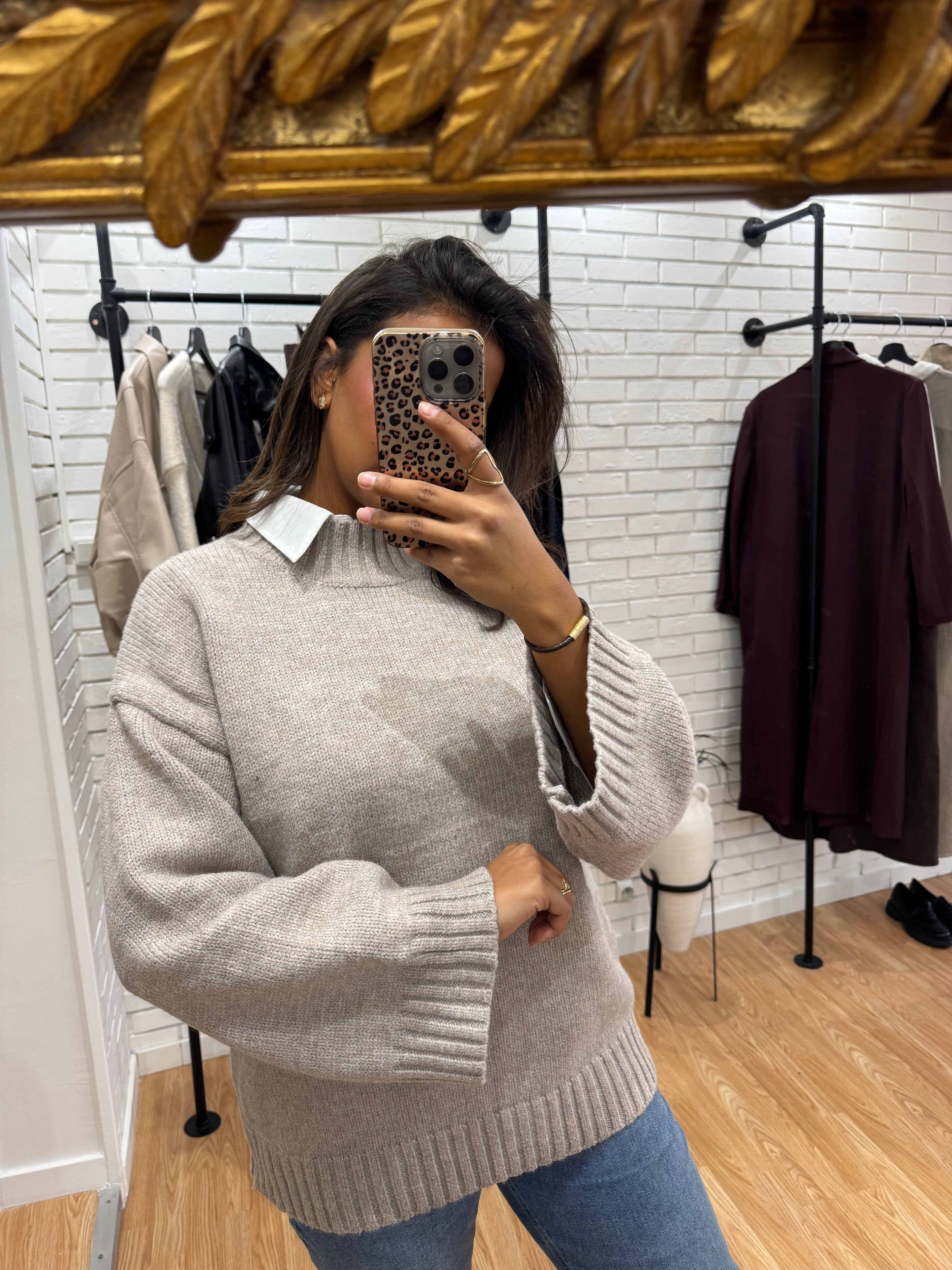 Pull maille épais taupe