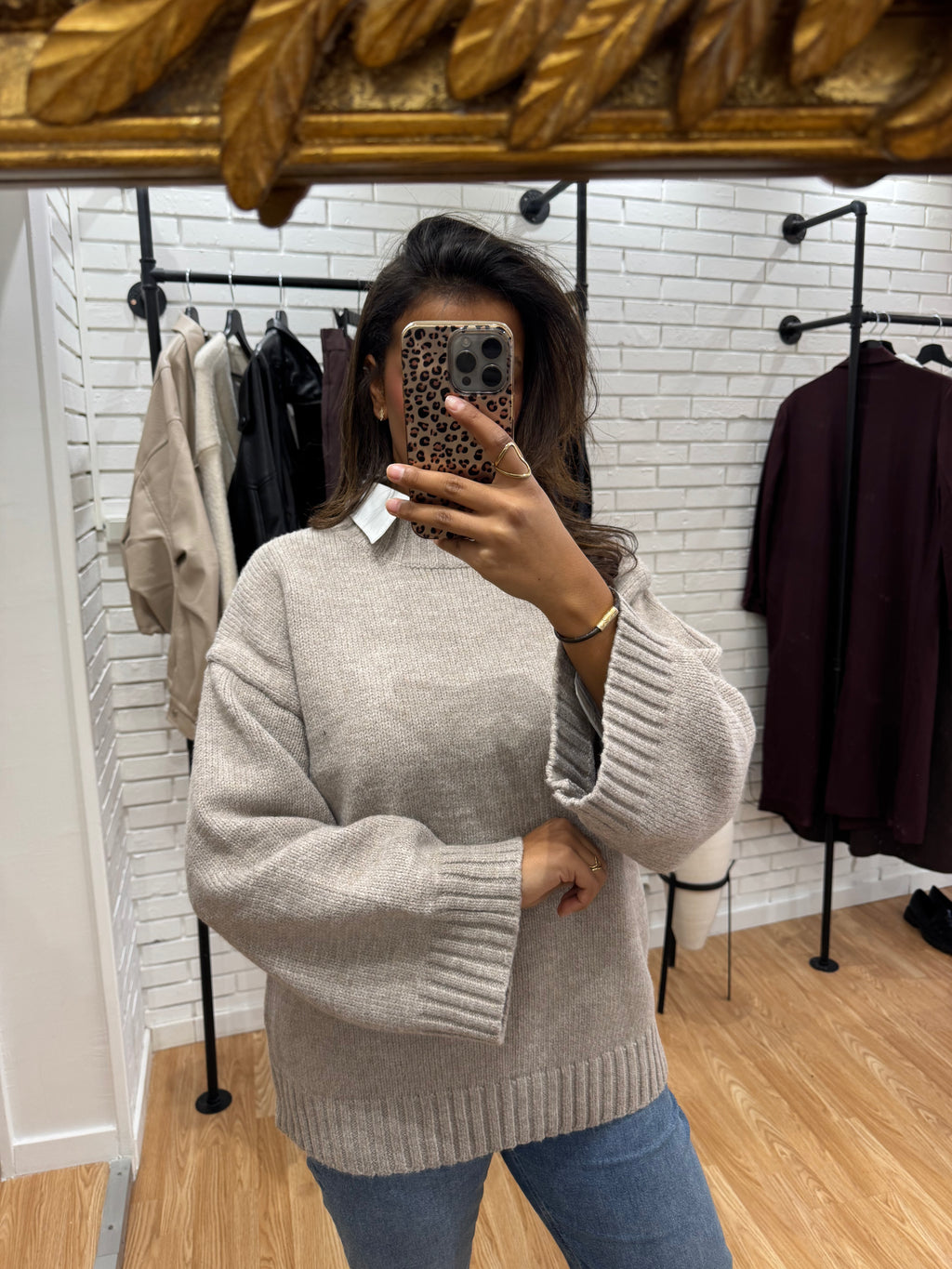 Pull maille épais taupe