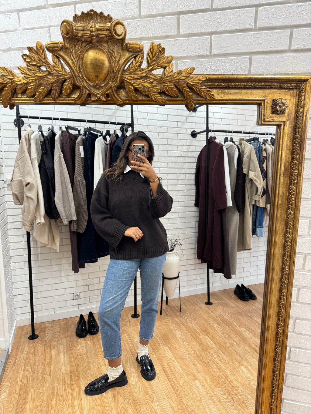 Pull maille épais marron