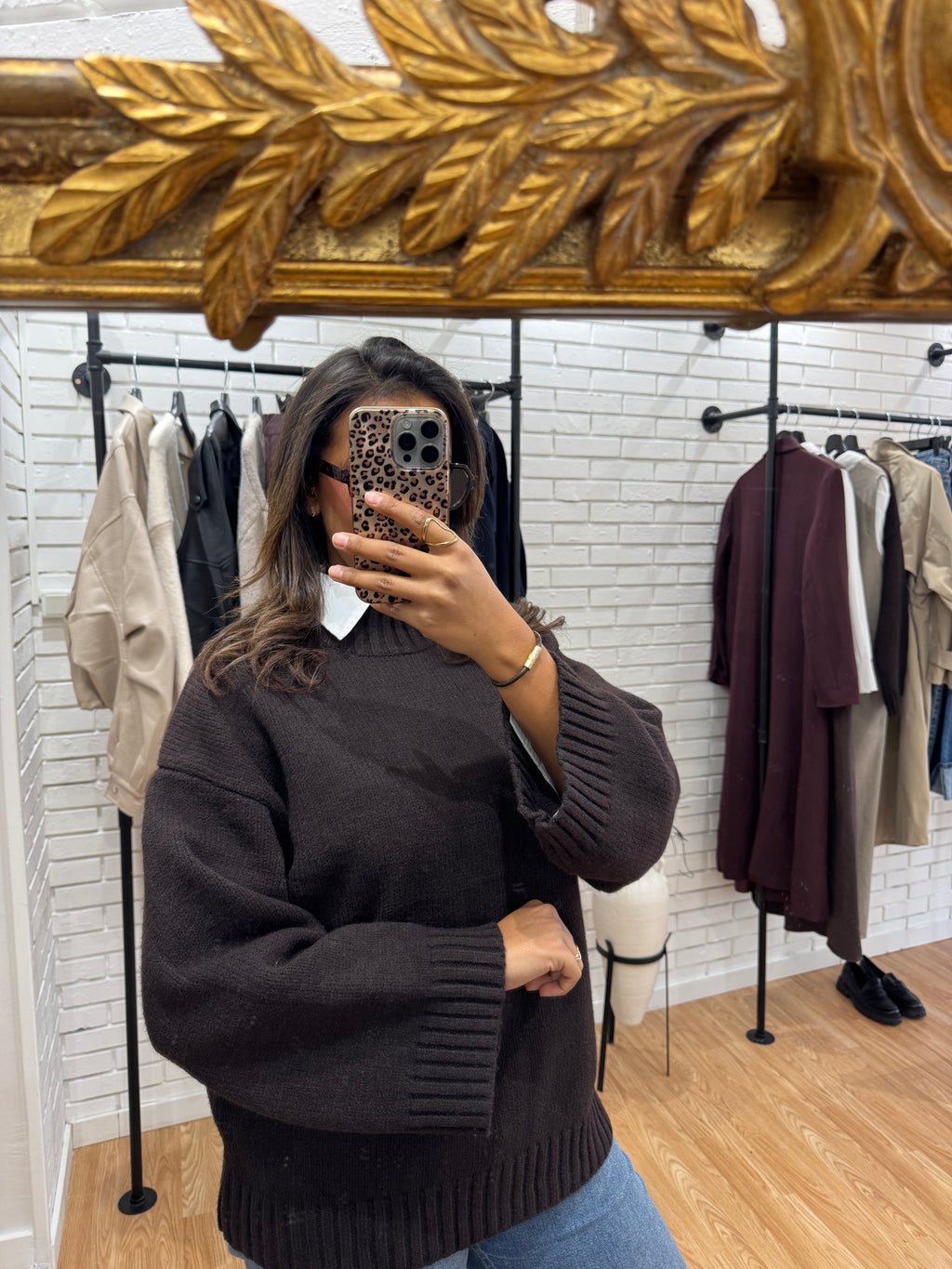 Pull maille épais marron