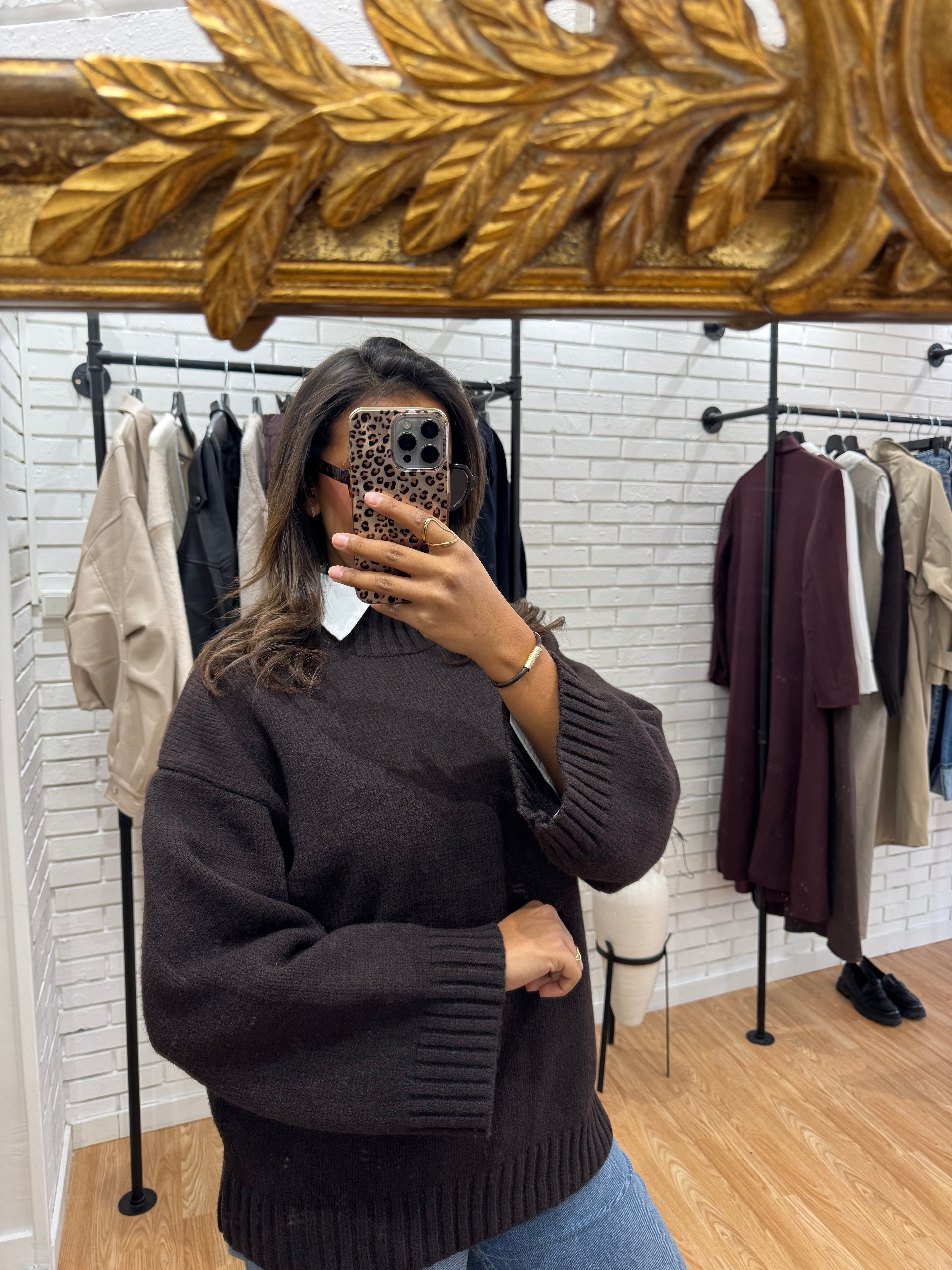 Pull maille épais marron