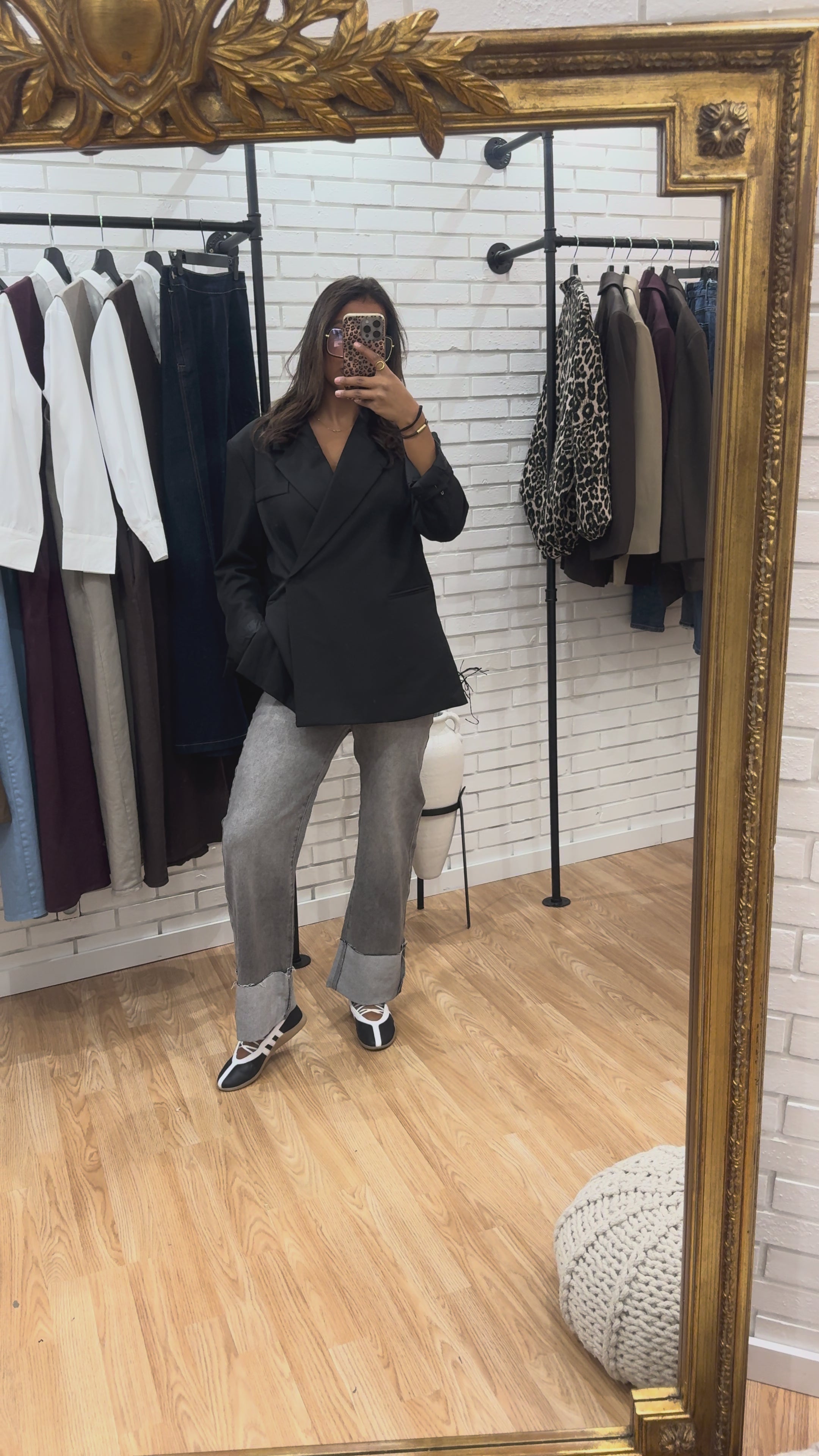 JEAN WIDE LEG GRIS À REVERS