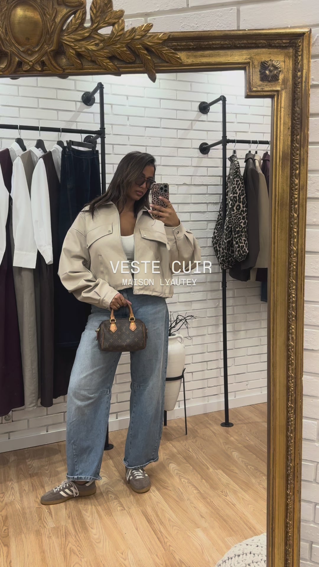 VESTE EN CUIR MANCHES BOUFFANTE OVERSIZE